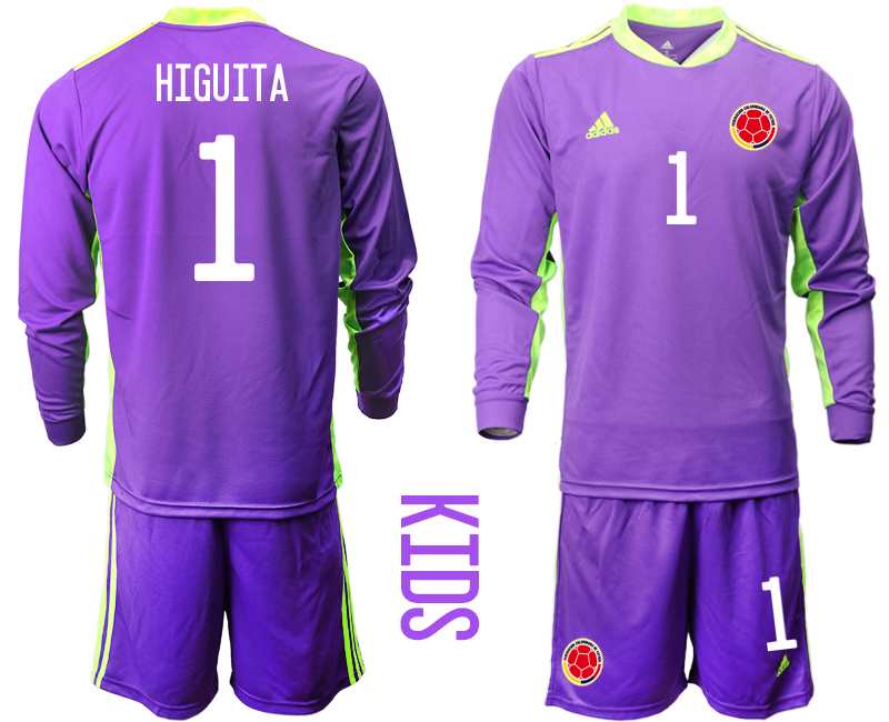 Cheap Youth 2020-2021 Season National team Colombia goalkeeper Long sleeve purple 1 Soccer Jersey